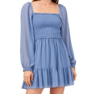 1. State Long Sleeve Sky Blue Smocked Dress